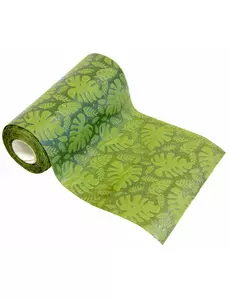 Netkaný běhoun na stůl se zeleným tropickým listem (reliéf) 15 cm × 5 m