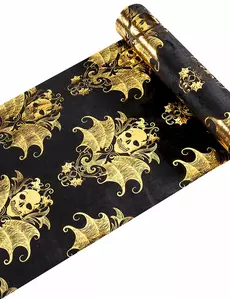 Sametový běhoun na stůl – černý a barokně zlatý kostra 3 m x 23 cm