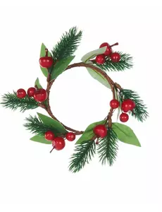 Vánoční věnec s jedlovím a červenými bobulemi 18 cm