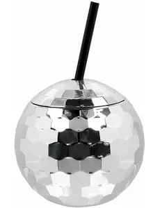 Stříbrný kelímek disco koule se brčkem 650 ml
