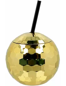 Zlatý kelímek disco koule se brčkem 650 ml
