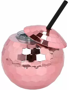 Růžový kelímek disco koule se brčkem 650ml