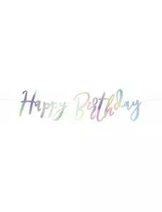 Iridescent kartonová girlanda Happy birthday 16,5 x 62 cm