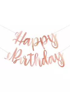 Kartonová girlanda Happy Birthday metalická rose gold 2,13 m