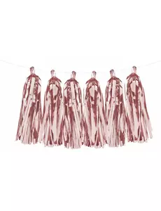 Girlanda se střapci – 12 metalických rose gold bambulí 1,5 m