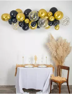 34 Halloween Balloon Arch Kit Black, Gold and Clear with Bats