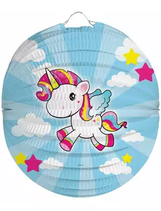 Papírový lampion modrý jednorožec 22 cm