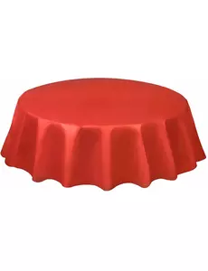 Červený kulatý jednorázový plastový ubrus 2m13