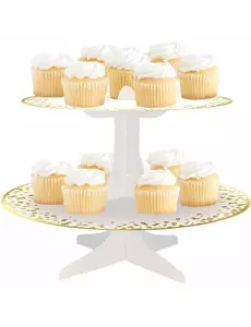 Kartonový stojan na cupcakes bílý a zlatý 31 x 24 cm