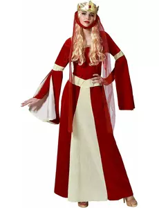 Červeno-zlatý středověký kostým dámy pro ženy