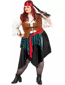 Dámský modro-černě pruhovaný pirátský kostým – plus size