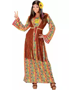 Dámský hippie kostým s třásněmi – dlouhé šaty, Velikost: Medium