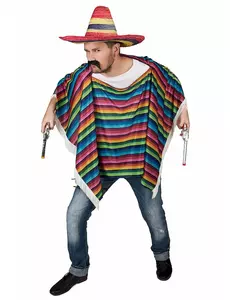 Vícebarevné třásňové mexické pončo pro dospělé