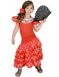 Kostým flamenco tanečnice s bílými puntíky (červený) pro dívky, Velikost: 3-4 let (92-104 cm)