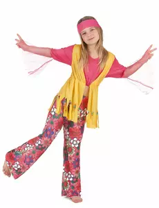 Vícebarevný hippie kostým pro dívky, Velikost: 4-6 let (110-120 cm)