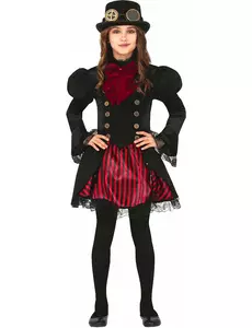 Glamour červený steampunkový kostým pro dívky, Velikost: 5-6 let (110-115 cm)