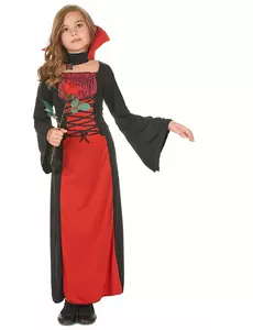 Dlouhý upírský kostým pro dívky Halloween, Velikost: 7-9 let (120-130 cm)