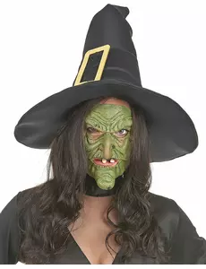 Půl latexová maska zelená čarodějnice (nos a brada) pro dospělé