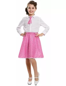 Růžová sukně pin-up dívky s kravatou, Velikost: 3-6 let (92-121 cm)