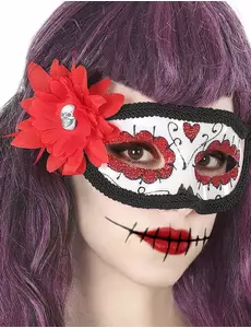 Vlčí maska s červeným květem Day of the Dead pro dospělé