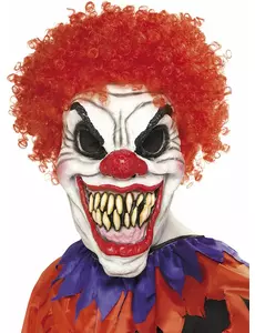 Děsivá klaunská maska pro dospělé na Halloween s červenými vlasy