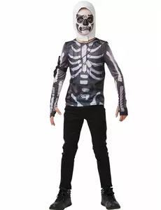 Fortnite Skull Trooper tričko + kukla pro teenagery, Velikost: 13-14 let (153 to 164 cm)