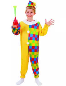 Kostkovaný klaunský kostým pro chlapce, Velikost: 7-9 let (120-130 cm)