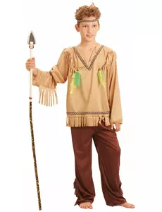 Indiánský kostým s třásněmi a výstřihem do V pro chlapce, Velikost: 7-9 let (120-130 cm)