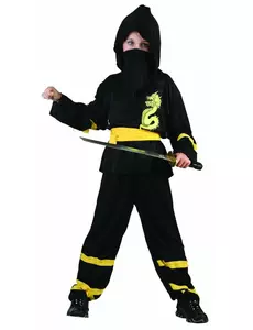 Nindža kostým se žlutým páskem pro chlapce, Velikost: 7-9 let (120-130 cm)
