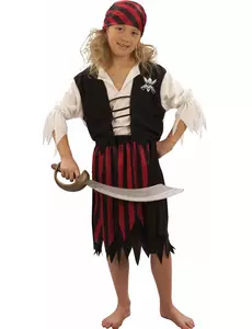 Černo-červený korsárský pirátský kostým pro dívky, Velikost: 7-9 let (120-130 cm)