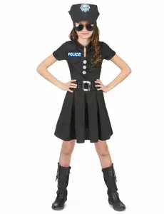 Kostým policistky v černých šatech pro dívky, Velikost: 7-9 let (120-130 cm)