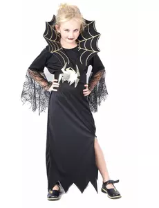 Zlatý pavoučí čarodějnický kostým pro dívky Halloween, Velikost: 7-9 let (120-130 cm)