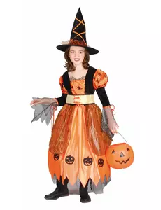 Oranžový čarodějnický kostým pro dívky Halloween, Velikost: 4-6 let (110-120 cm)