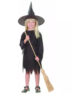 Černý čarodějnický kostým pro dívky Halloween, Velikost: 7-9 let (120-130 cm)