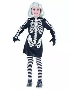 Kostým kostlivce pro dívky Halloween, Velikost: 7-9 let (120-130 cm)
