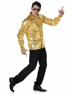 Zlatá flitrovaná disco košile pro muže, Velikost: Large