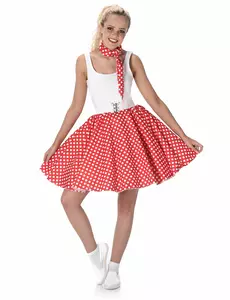 Dámský kostým 50. let s červenými puntíky, Velikost: Small
