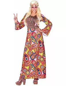 Dámský vícebarevný hippie kostým – dlouhé šaty, Velikost: X-Large