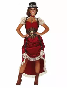 Sexy červený steampunk kostým pro ženy, Velikost: Large (42-44)