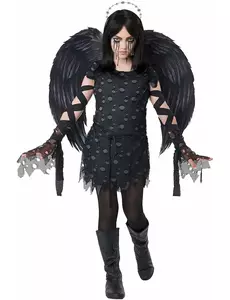 Deluxe dětský kostým černého gotického anděla, Velikost: 12-14 let (155 cm)