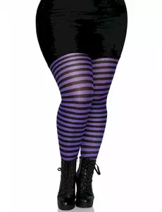 Plus size dámské černo-fialové pruhované punčochy, Velikost: XXX-Large/XXXX-Large (54-58)