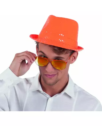 Oranžový flitrovaný klobouk borsalino pro dospělé