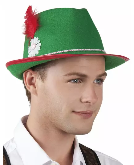 Zelený bavorský klobouk s pírkem pro dospělé