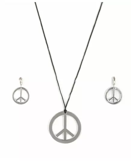 Stříbrný plastový hippie náhrdelník a náušnice pro dospělé