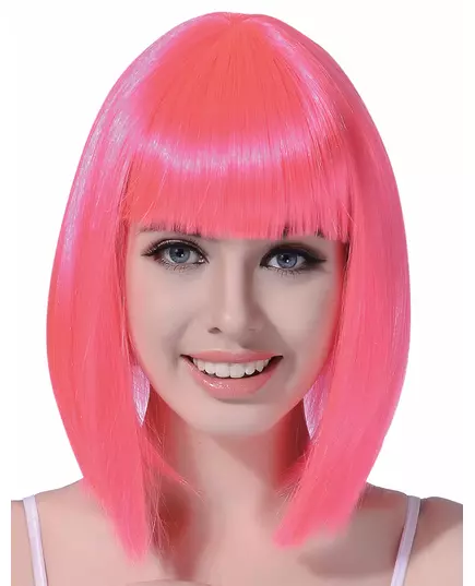 Neonově růžová bob paruka střední délky pro ženy