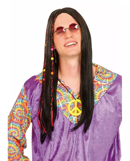Černá hippie paruka pro muže