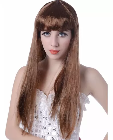 Dlouhá hnědá paruka s ofinou pro ženy