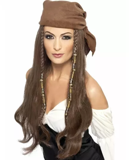 Dlouhá hnědá pirátská paruka pro ženy