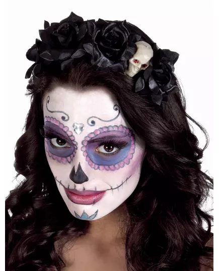 Čelenka s černou růží a lebkou pro ženy, Day of the Dead