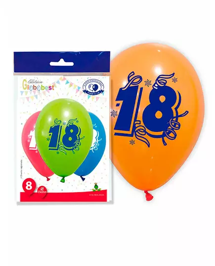 8 vícebarevných balónků číslo 18, 30 cm
